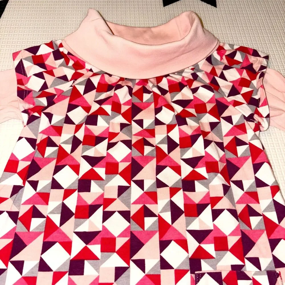 Tea Collection Geometric Graphic Print Long Sleeved Turtleneck Dress w/ Pocket